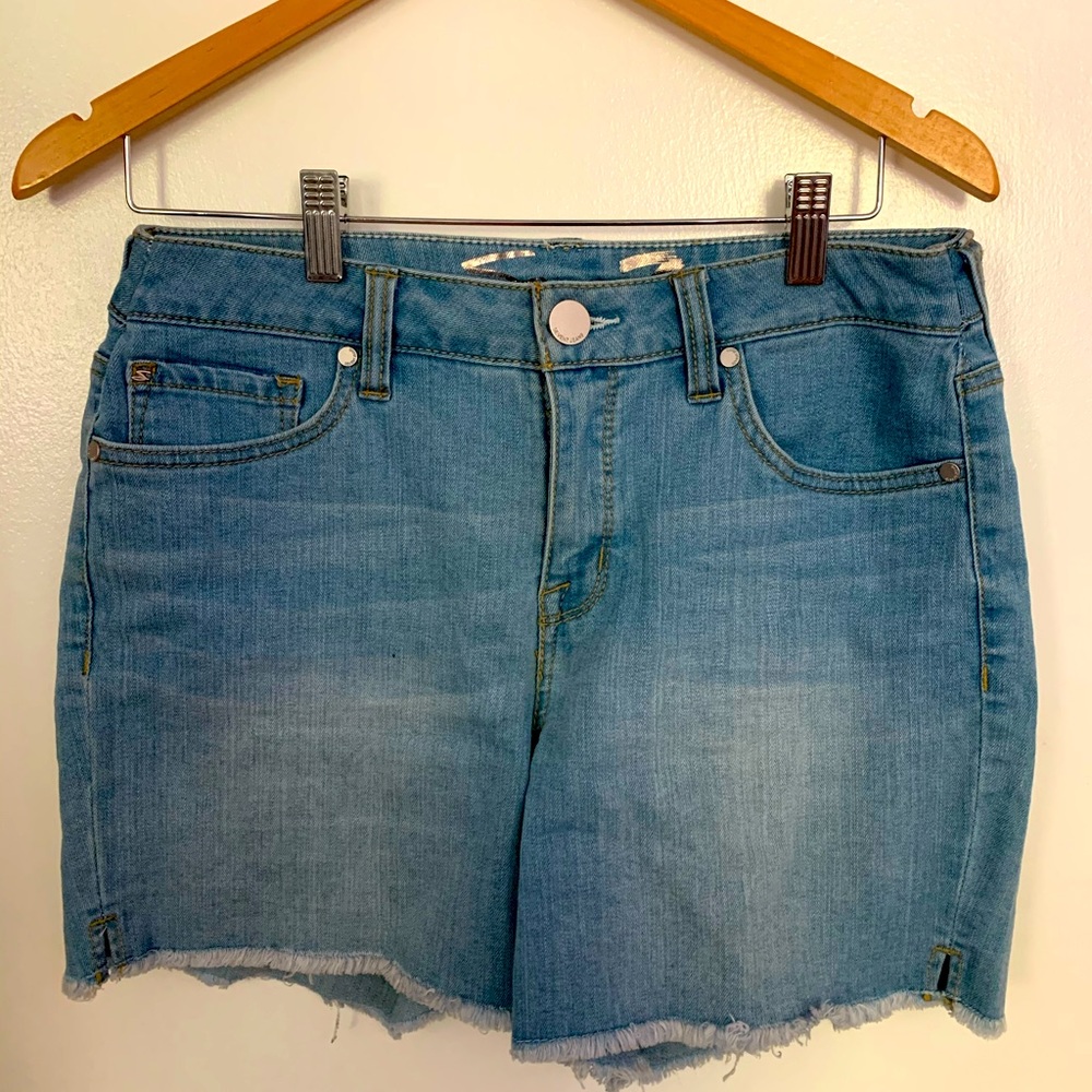 Mid length denim shorts